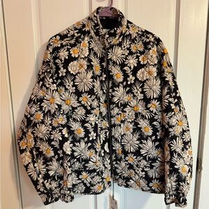 Zara Daisy Floral Patterned Quilted Puffer Jacket NWT Size M